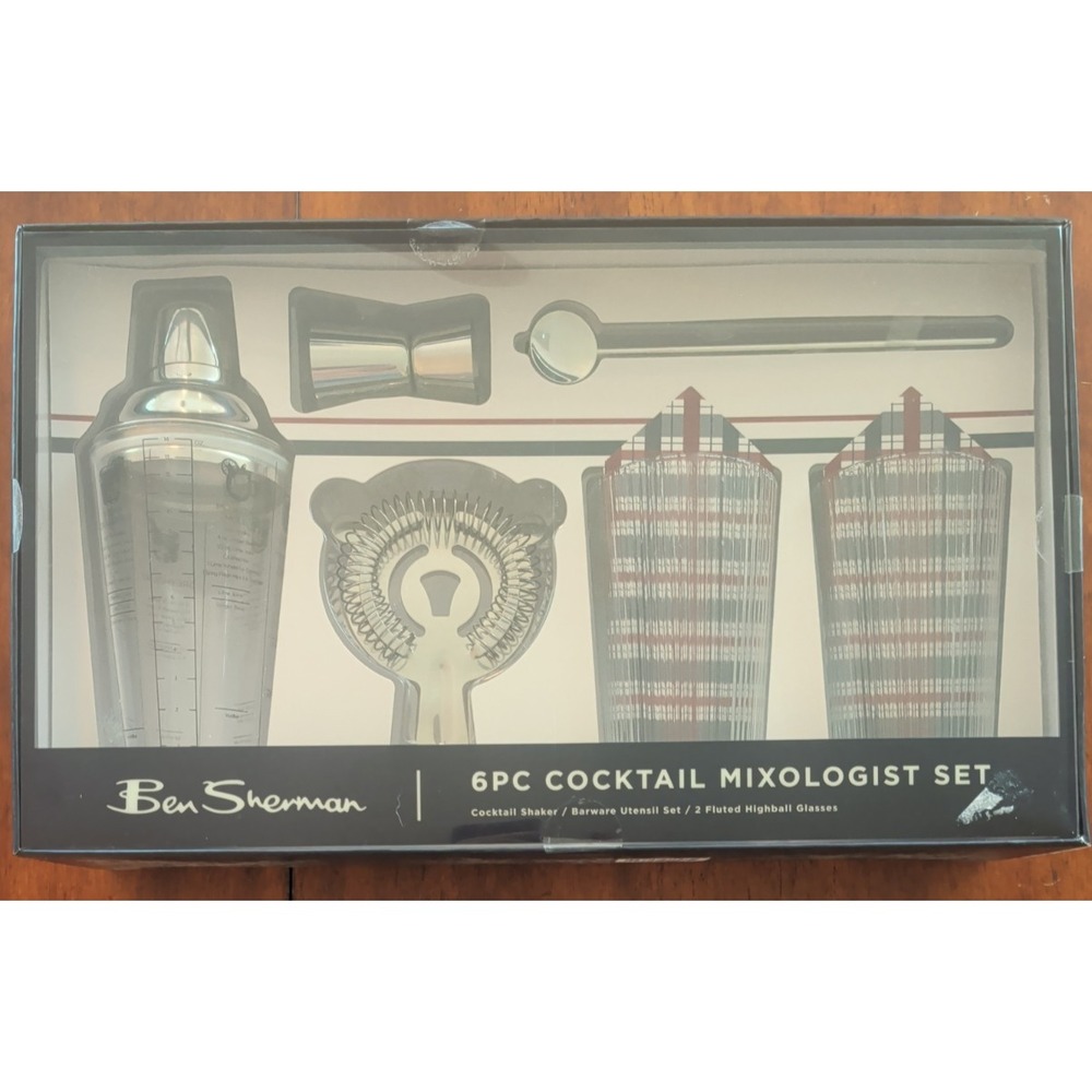 Ben Sherman 6pc Cocktail Mixologist Set Stainless Steel Bartender Kit Silver
